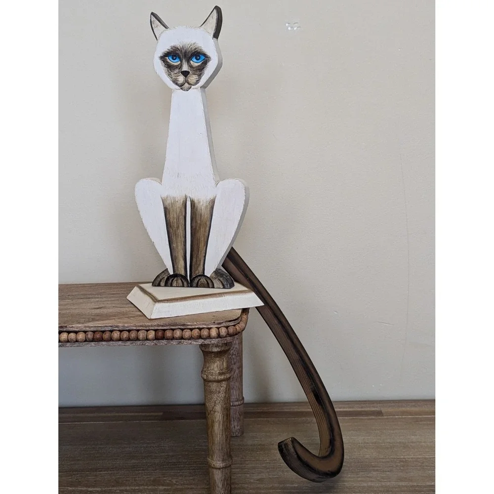 Vintage Siamese Cat Hand Painted Wood Cutout 17